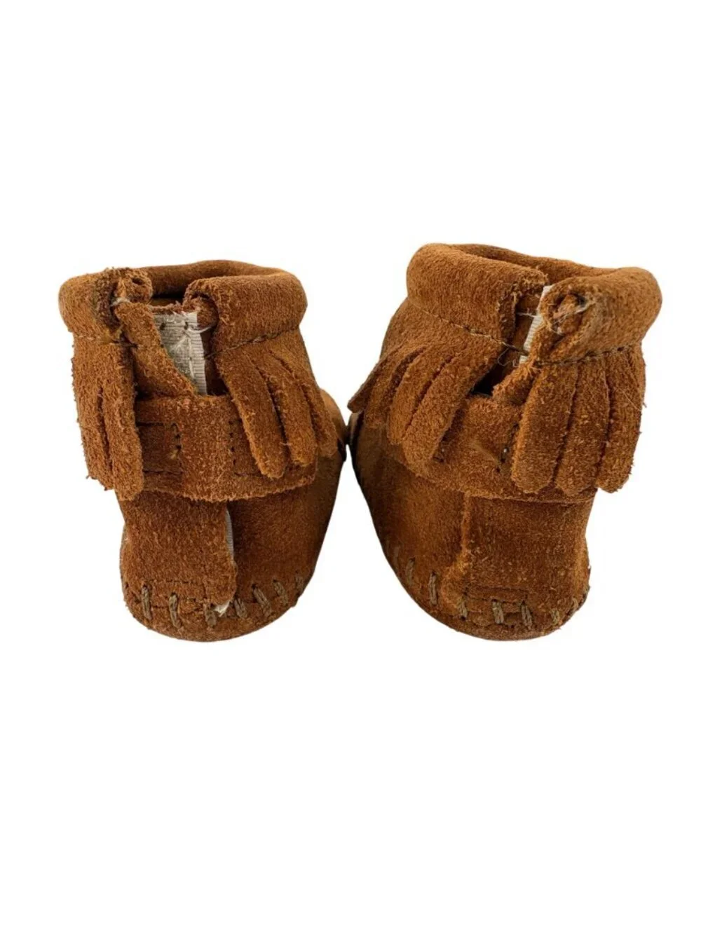 Minnetonka Back Strap Baby Fringe Bootie Brown Suede Moccasin Infant Size 1